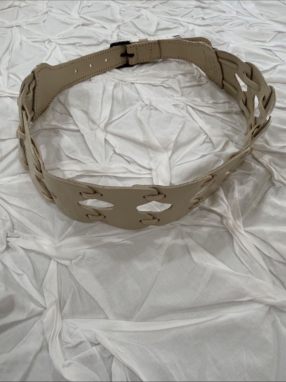 NWT Linea Pelle Beige Lace-Up Wide Leather Belt Sz M